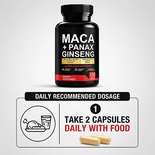 「图片1」，生成一套主图（16张），商品名称Male Enlargement Natural Peruvian Maca Capsules Men Special Formula Herbal Extract Boost Male Energy Physical Strength，适配亚马逊/跨境平台，主图比例为1:1