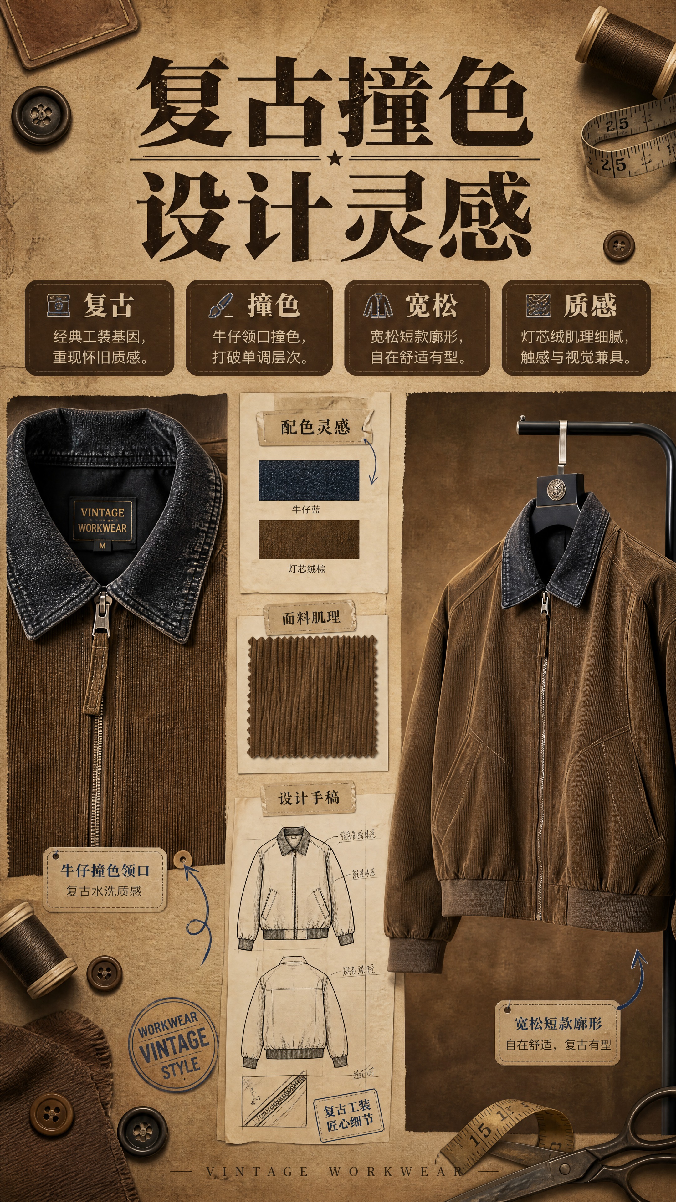 [商品] 使用【图1】复古棕色灯芯绒翻领夹克；商品处理：保留牛… - 图片创意预览
