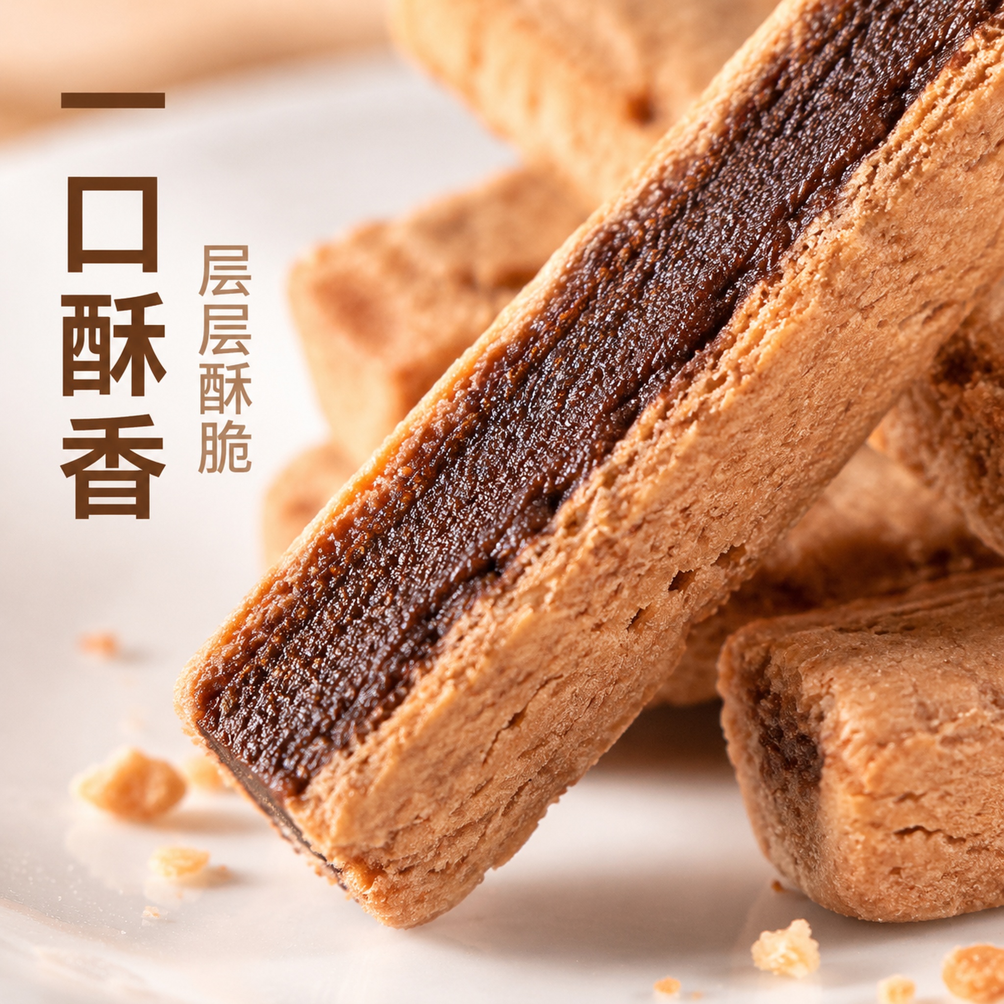 [主图3]巧克力三酥外层酥脆纹理细节特写；[氛围风格]微距特写… - 图片创意预览