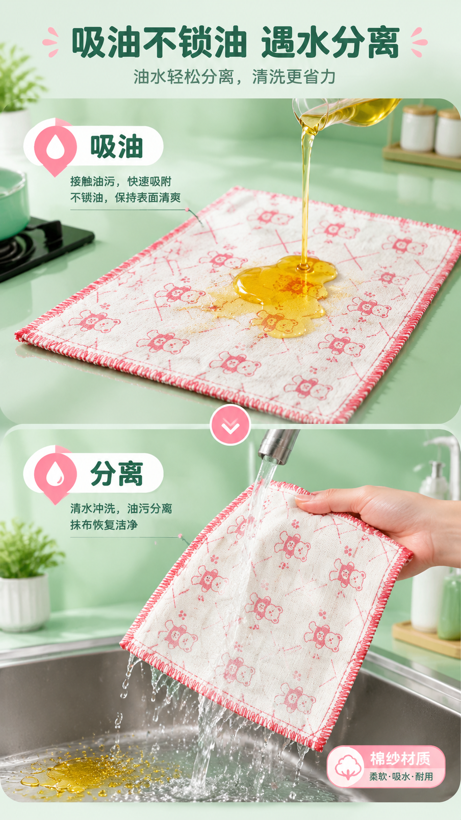 [商品] 使用【图3】棉纱抹布平铺全貌；商品处理：保留小熊印花… - 图片创意预览