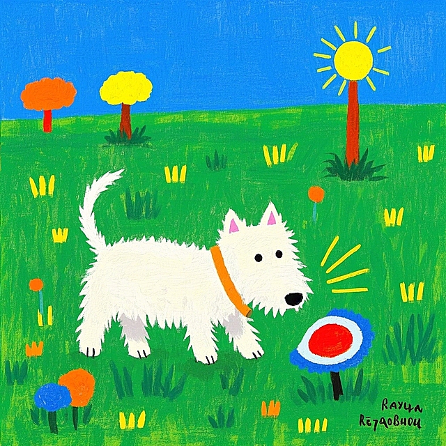 蜡笔风插画可爱小狗