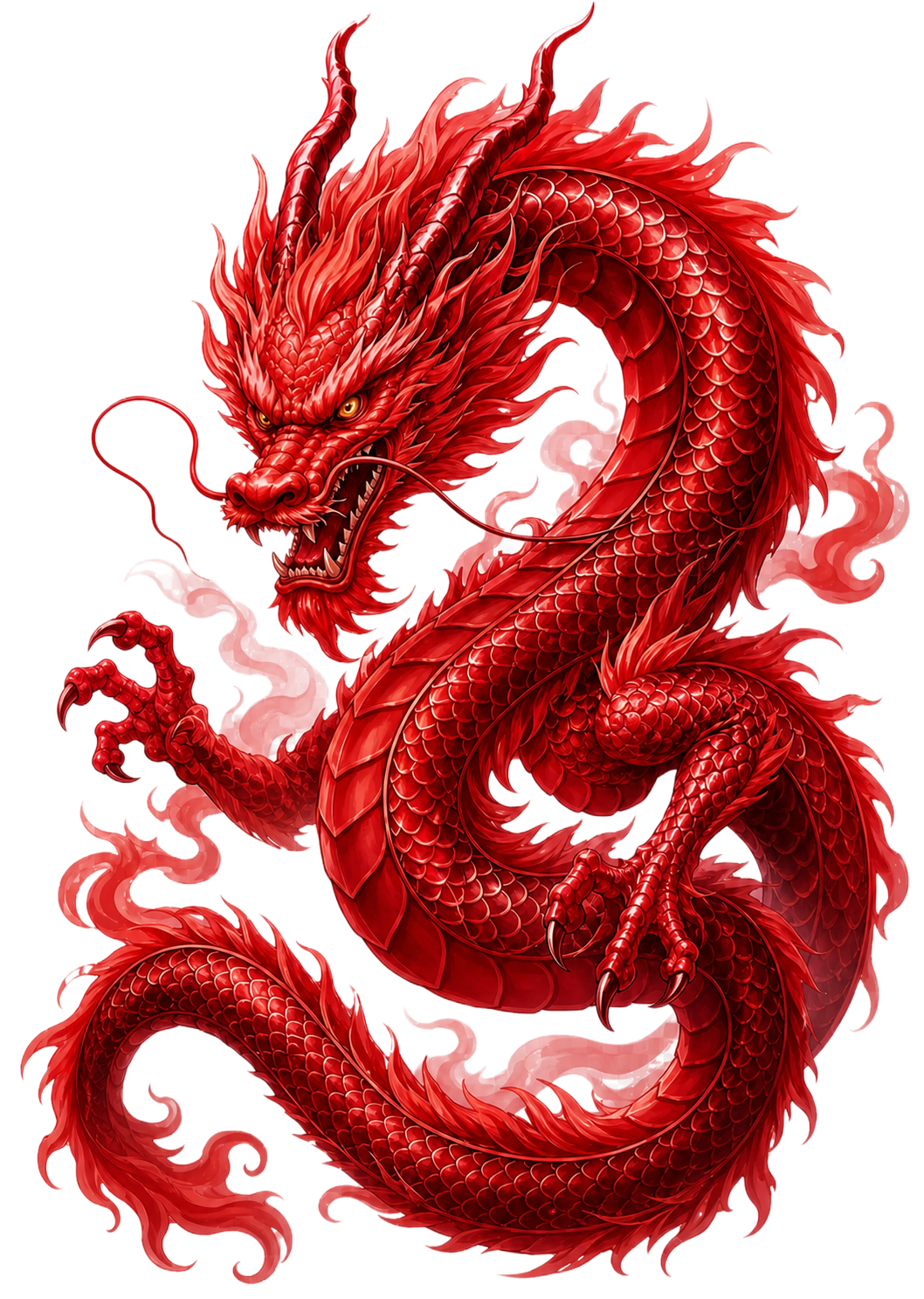 将图片中的中国龙改成红色，保留原本的造型、姿态和插画质感，透明… - 图片创意预览