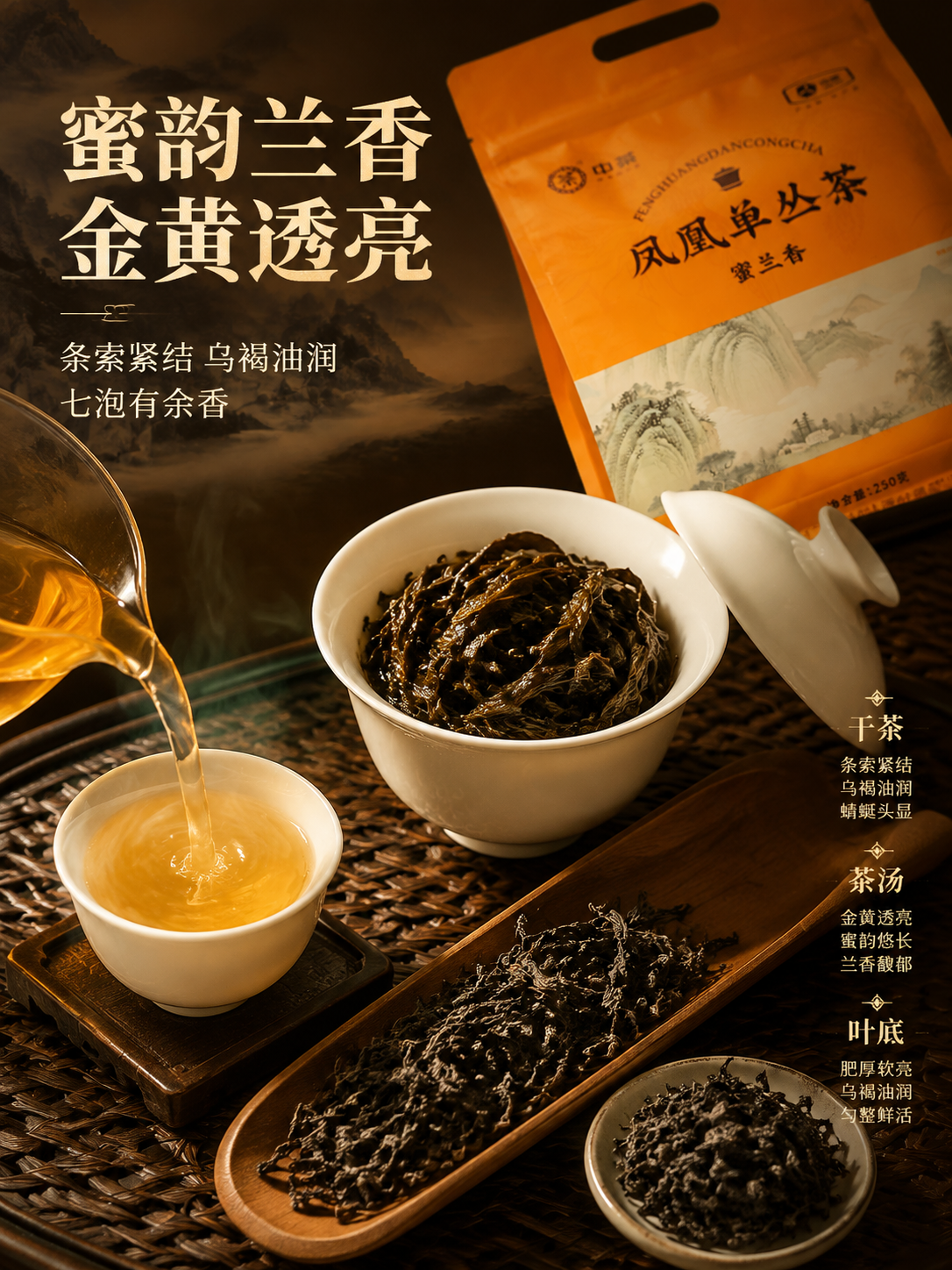 [主图-3 茶汤叶底细节] 中茶凤凰单丛茶蜜兰香 细节品质种草… - 图片创意预览