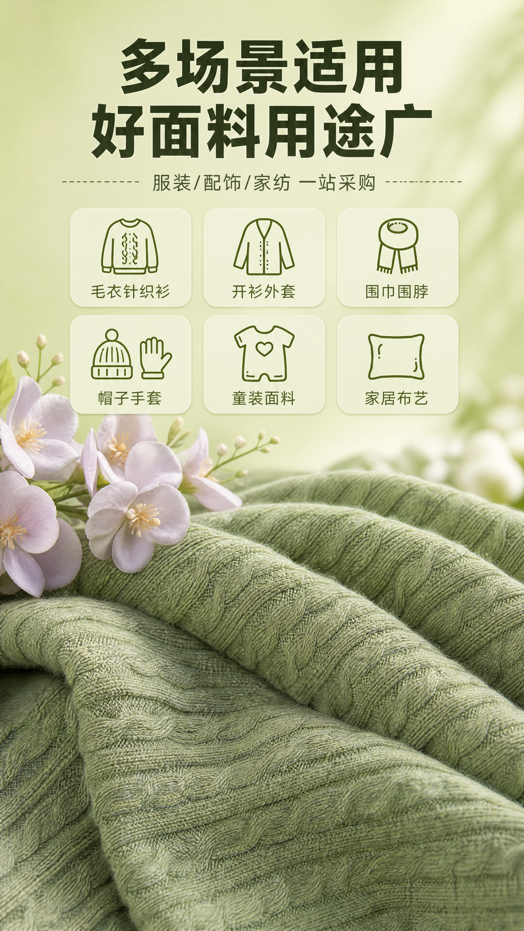 [商品] 使用【图2】抹茶绿3D立体麻花针织面料（配装饰花图）… - 图片创意预览