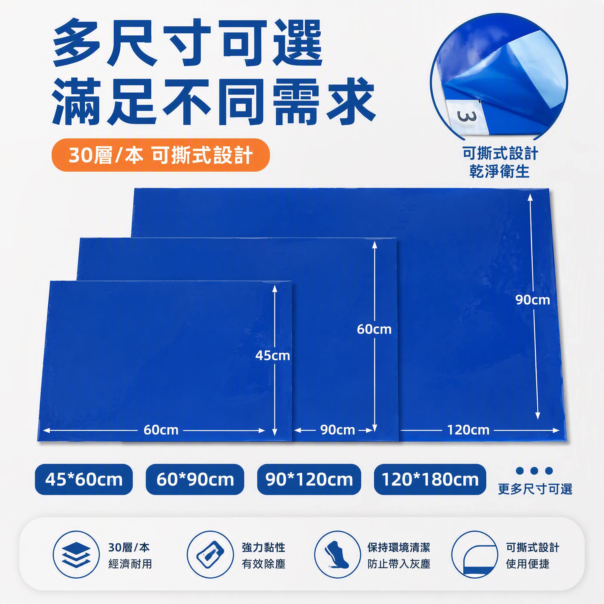 Shopee电商主图，1:1比例，繁体中文，粘尘垫产品规格图，… - 图片创意预览