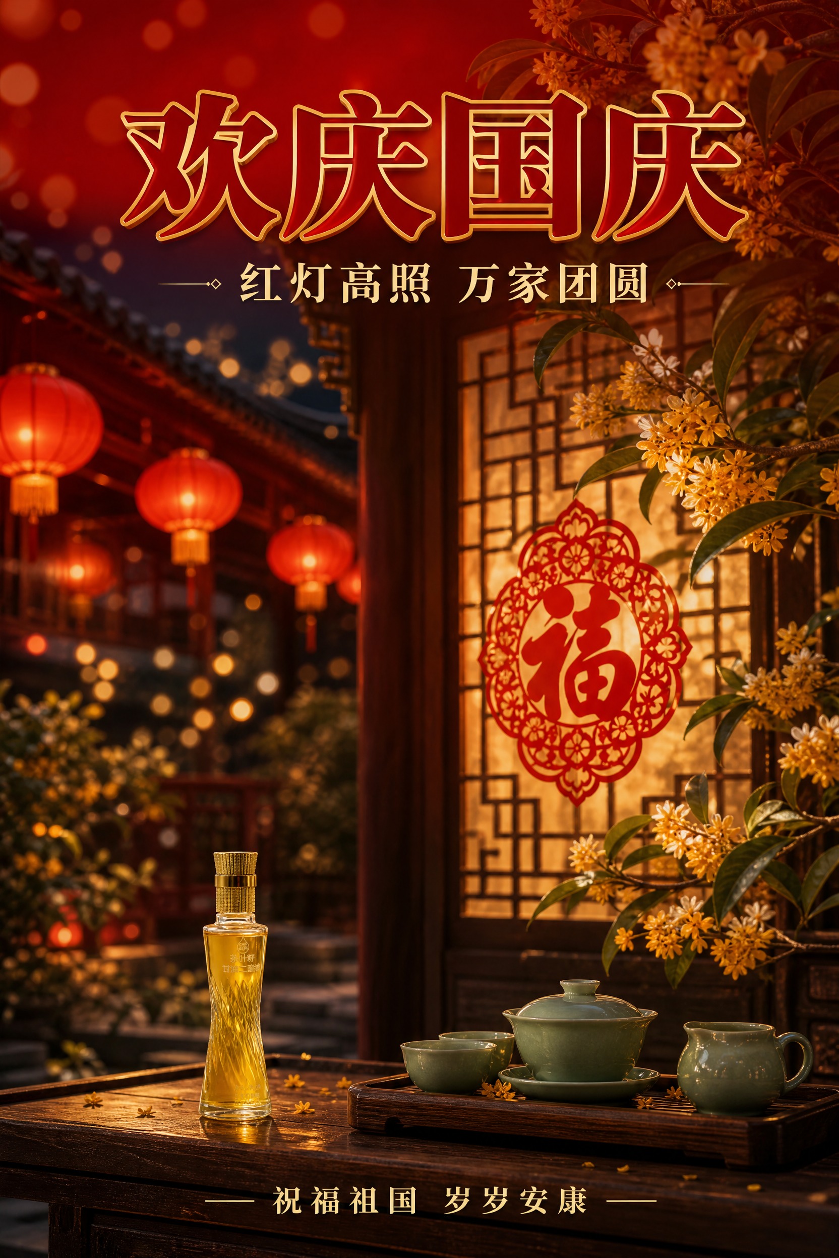 把上传的商品图改造为一张竖版 2:3 的国庆祝福主题海报，写实… - 图片创意预览