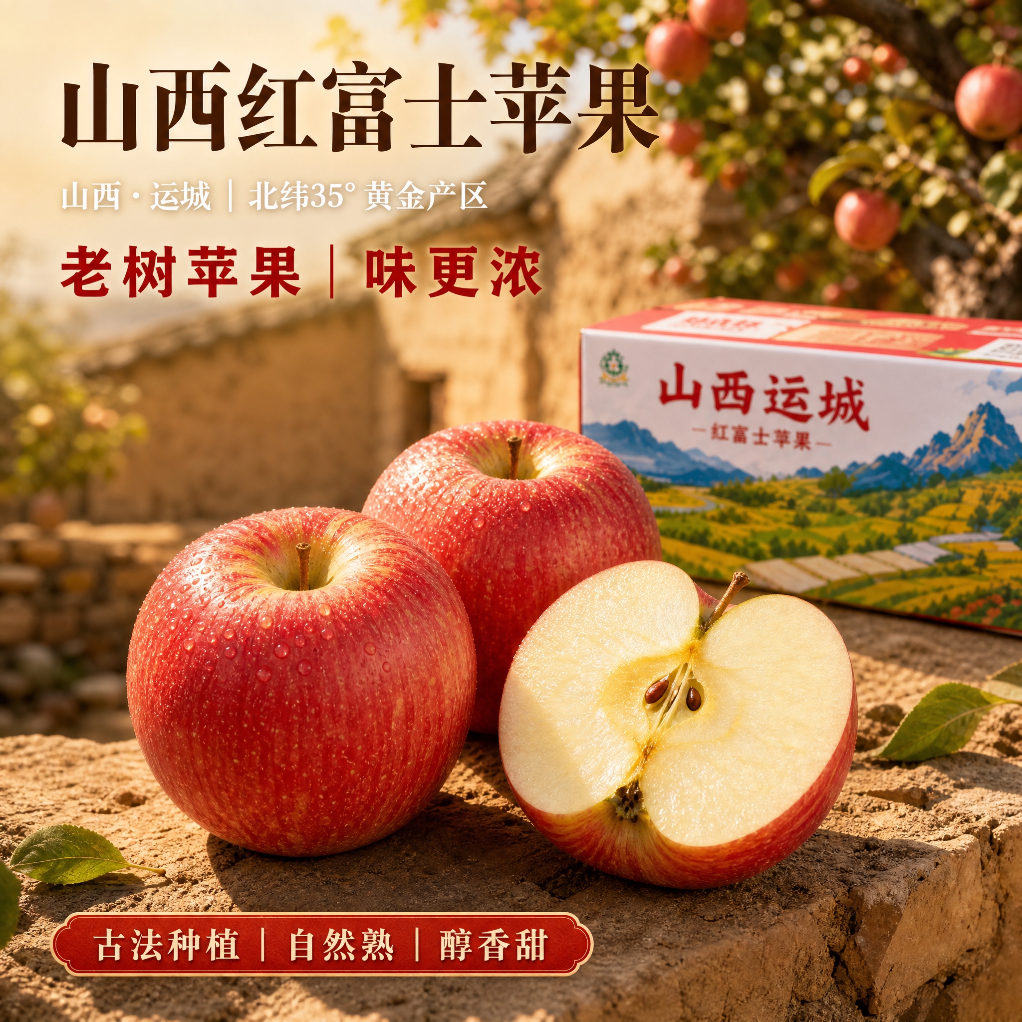 京东电商主图，800×800像素，1:1比例，山西运城红富士苹… - 图片创意预览