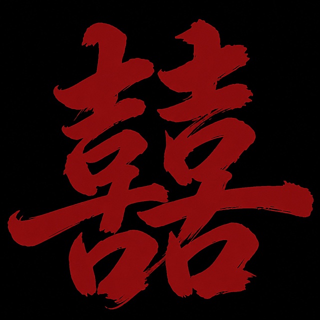 参考图片风格，重新生成画面内容，保留红色书法字体“双喜”的设计