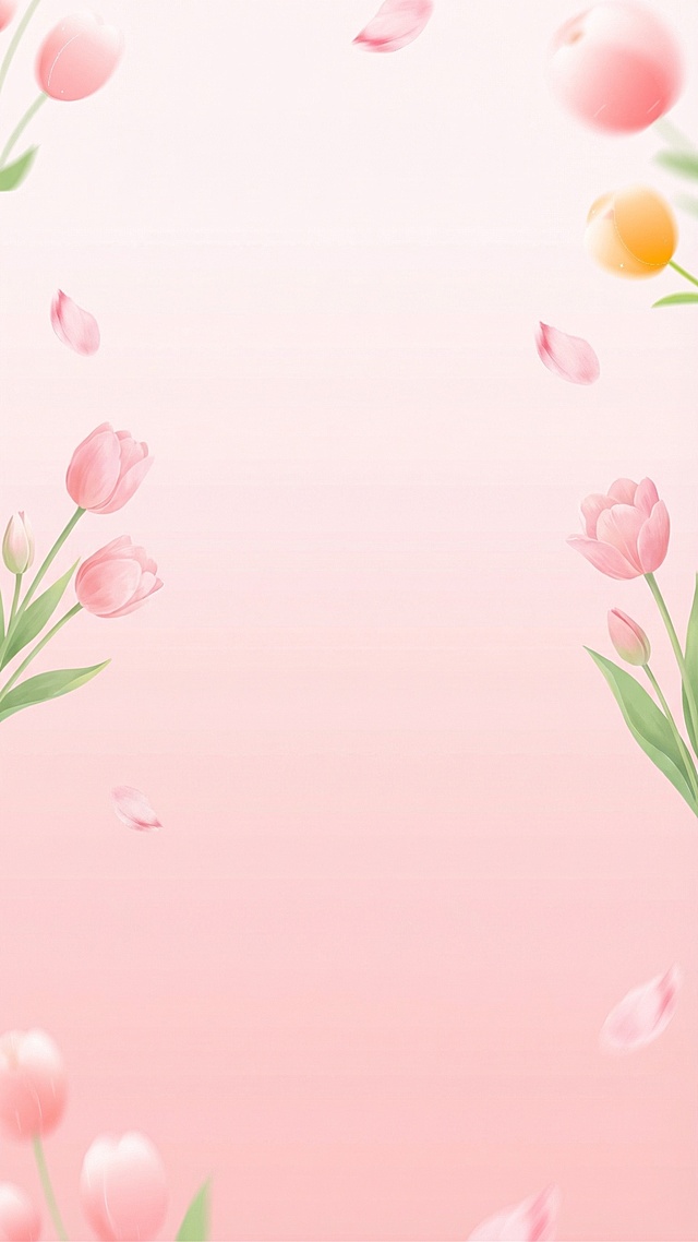 制作一张直播间背景底图，保持和原图一致的风格：浅粉色渐变背景，四周点缀粉色系郁金香花朵，整体风格清新春日氛围，去掉原图中的文字和图案元素，保持画面干净简洁，能和原图风格融洽适配
