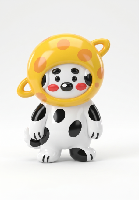 参考原图生成3D效果，保留角色造型和斑点配色，整体为光滑质感的3D角色，白色背景预览效果