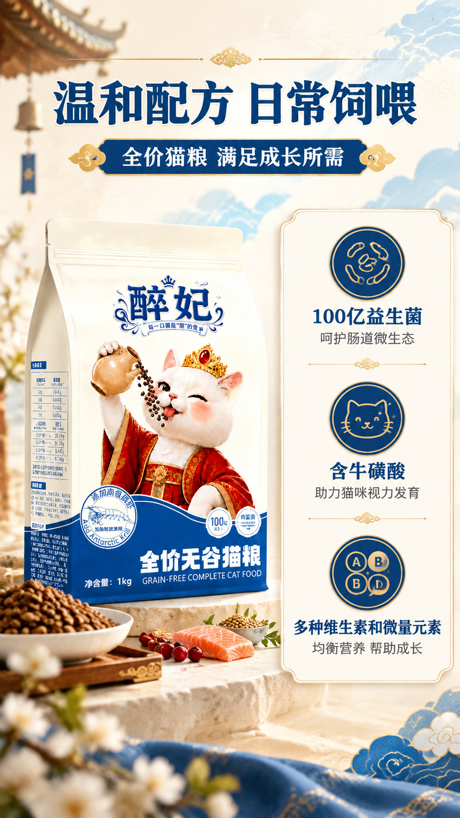 [商品] 使用【图1】醉妃猫粮包装袋置于左侧中部；保留包装所有… - 图片创意预览