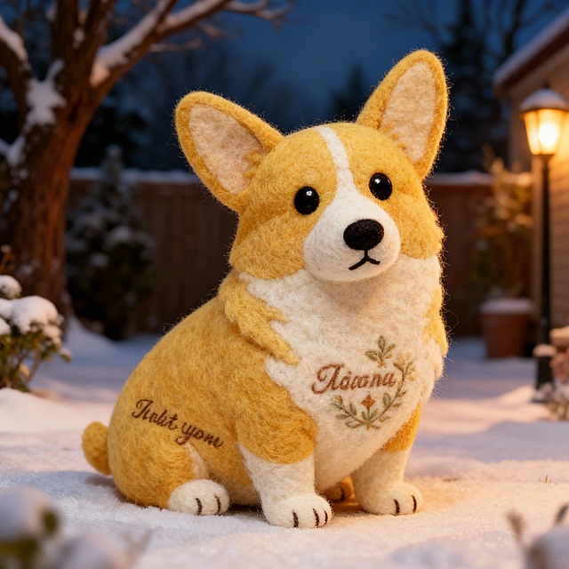 毛绒小柯基，在雪地里坐着