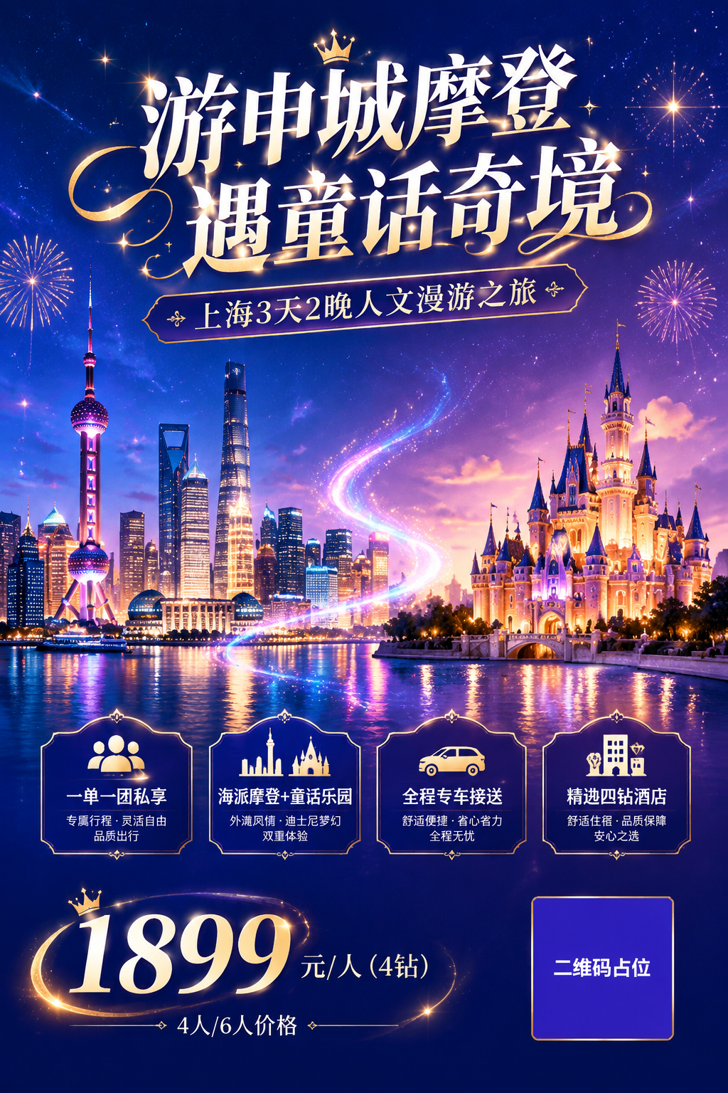 上海旅游宣传海报，A4竖版，海派摩登与童话梦幻融合风格。画面上… - 图片创意预览
