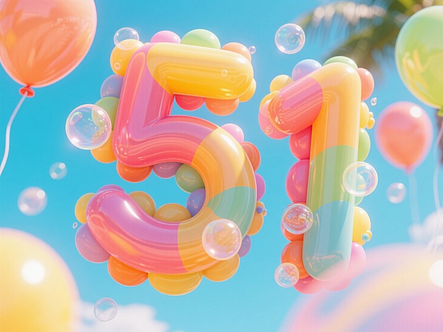 梦幻软3D风，清新充气数字“51”，色彩斑斓，节日氛围浓厚。