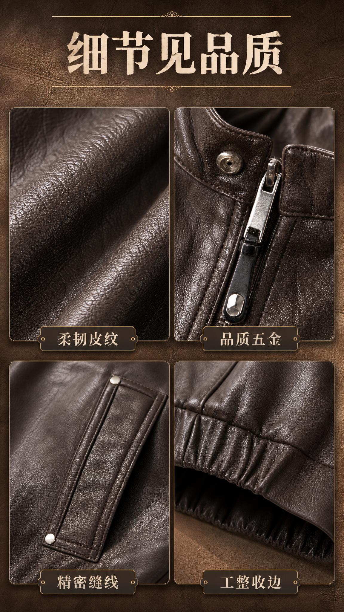 [商品] 使用【图1】深棕色立领PU皮夹克；商品处理：保留立领… - 图片创意预览