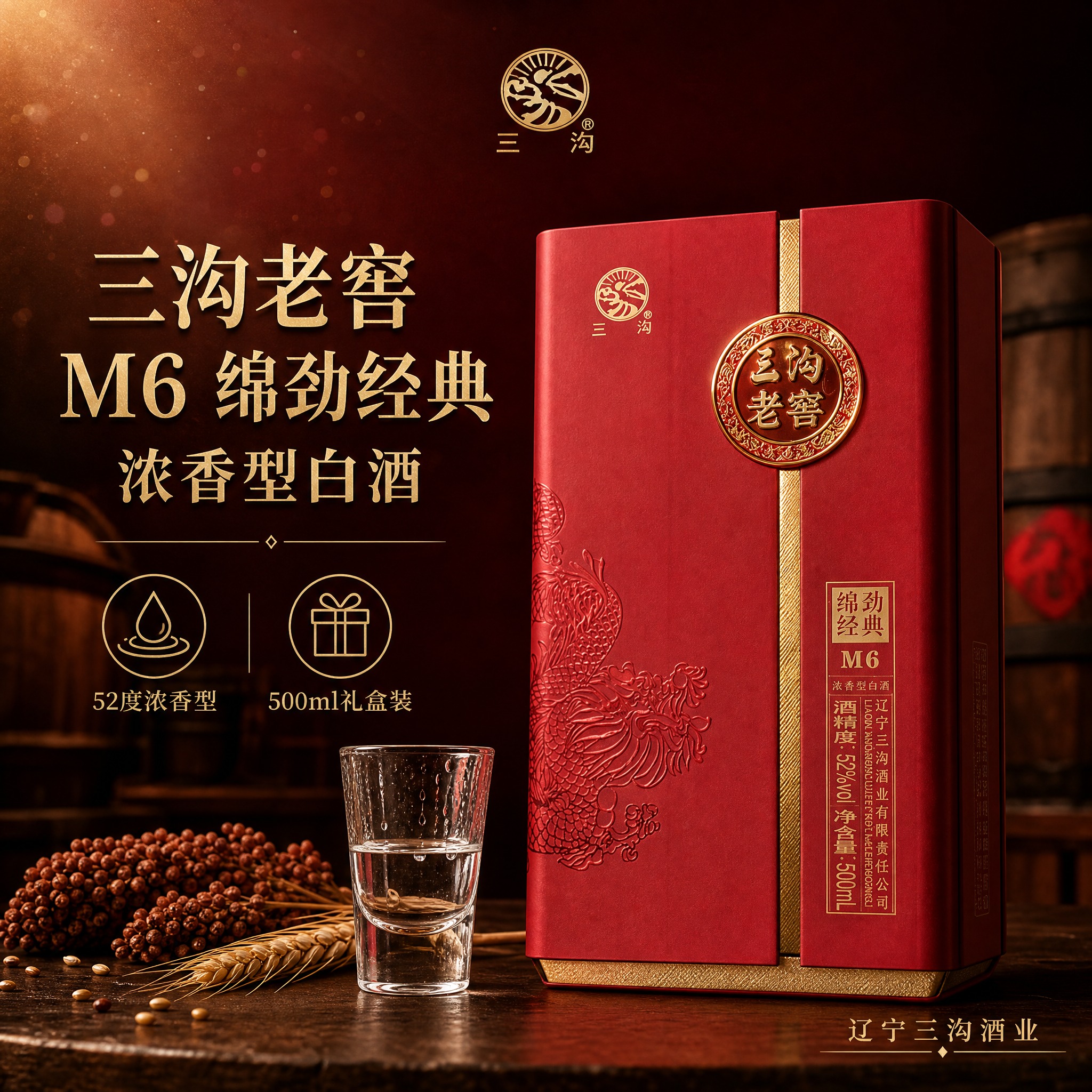 [单张主图] 三沟老窖M6 绵劲经典 52度浓香型白酒 500… - 图片创意预览
