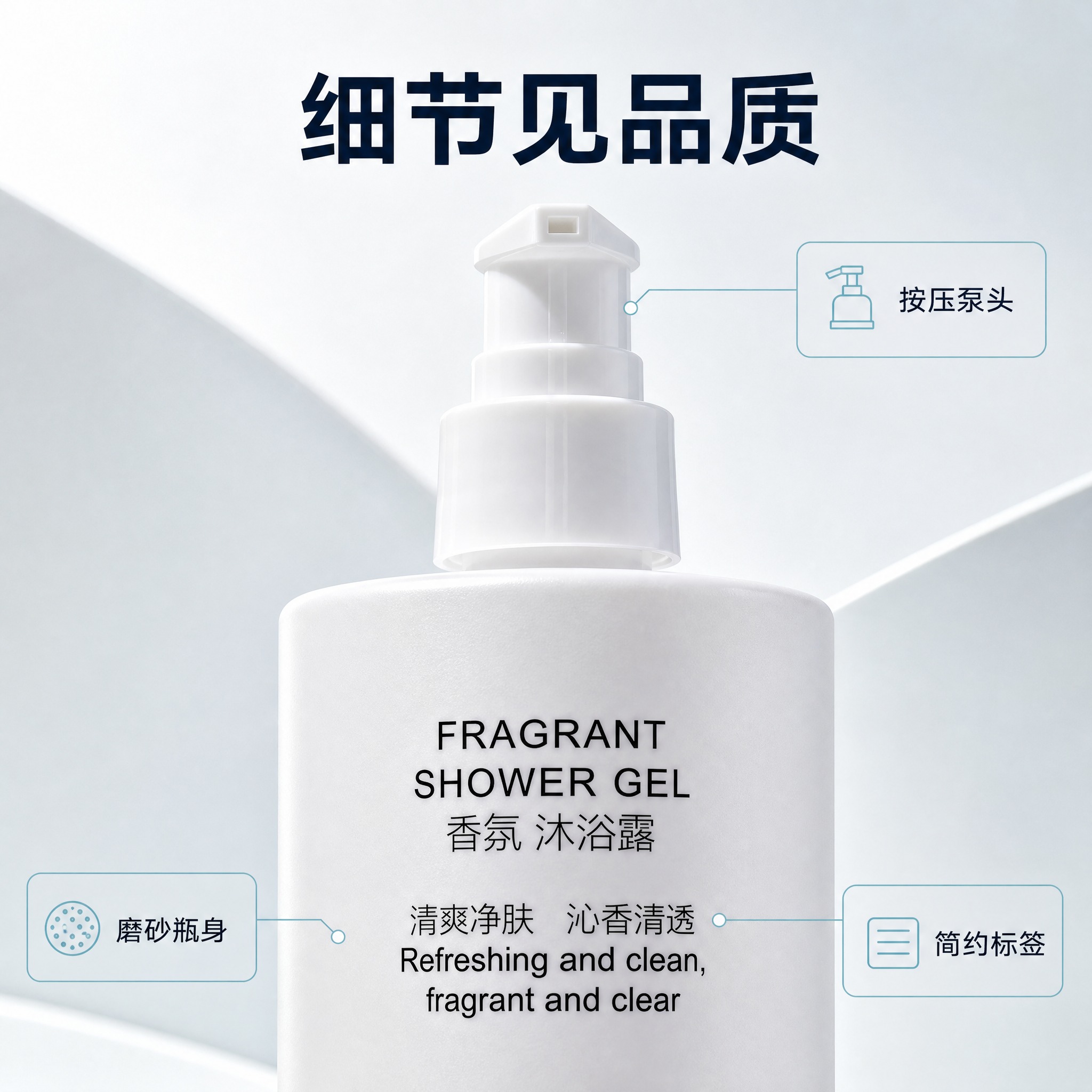 [主图-3] 材质品质图：用微距细节证明白色按压泵头、磨砂瓶身… - 图片创意预览