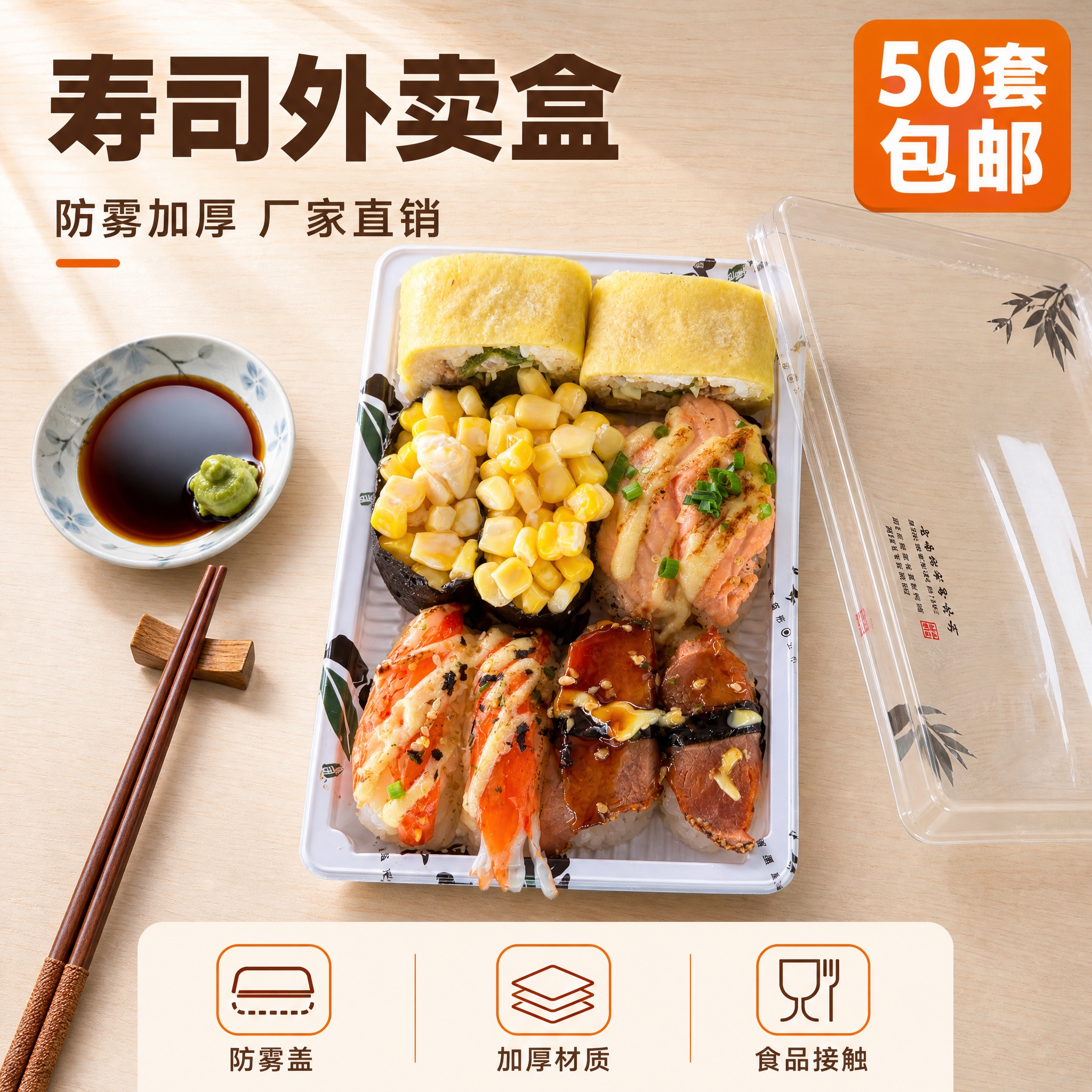 [主图-1] 中号寿司外卖盒首图，突出产品识别与促销购买欲。… - 图片创意预览