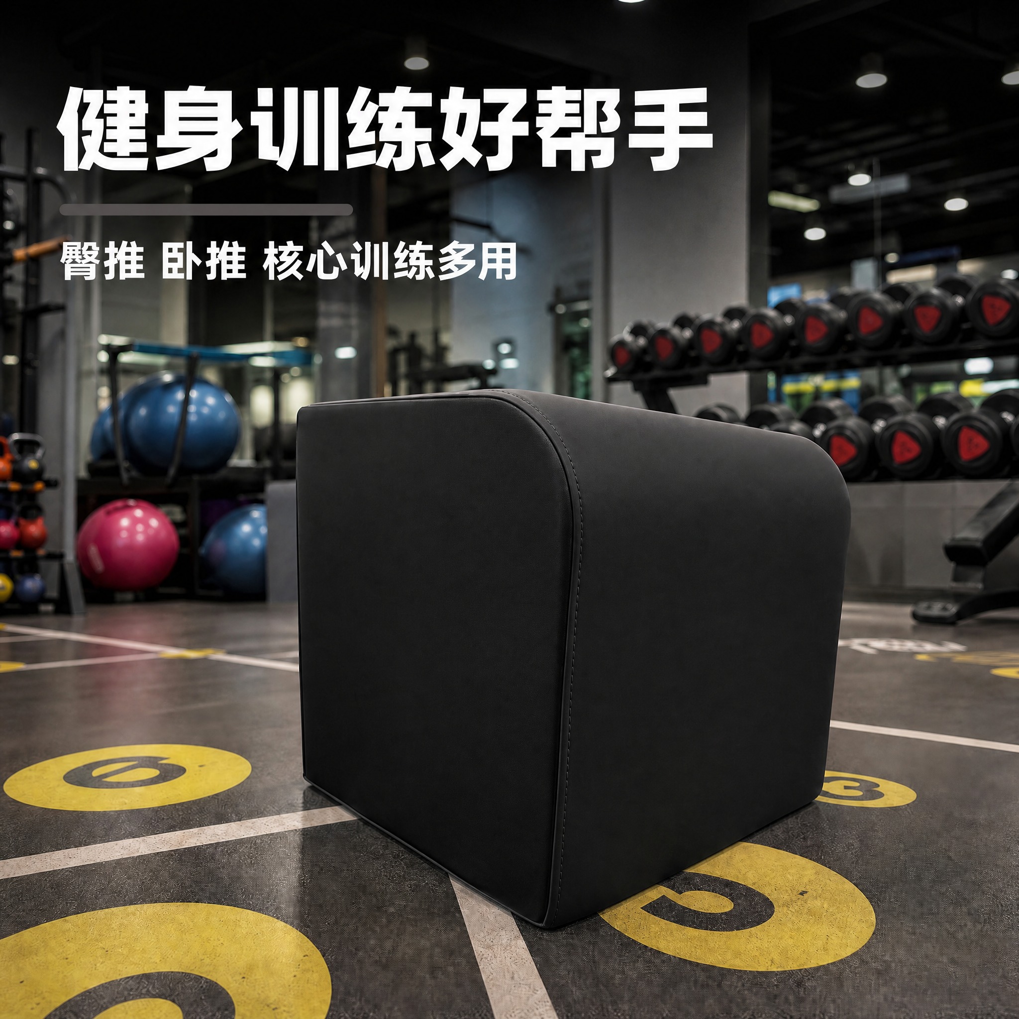 [主图-4修改] 全黑色臀推靠箱健身房场景 [统一基调] 专业… - 图片创意预览