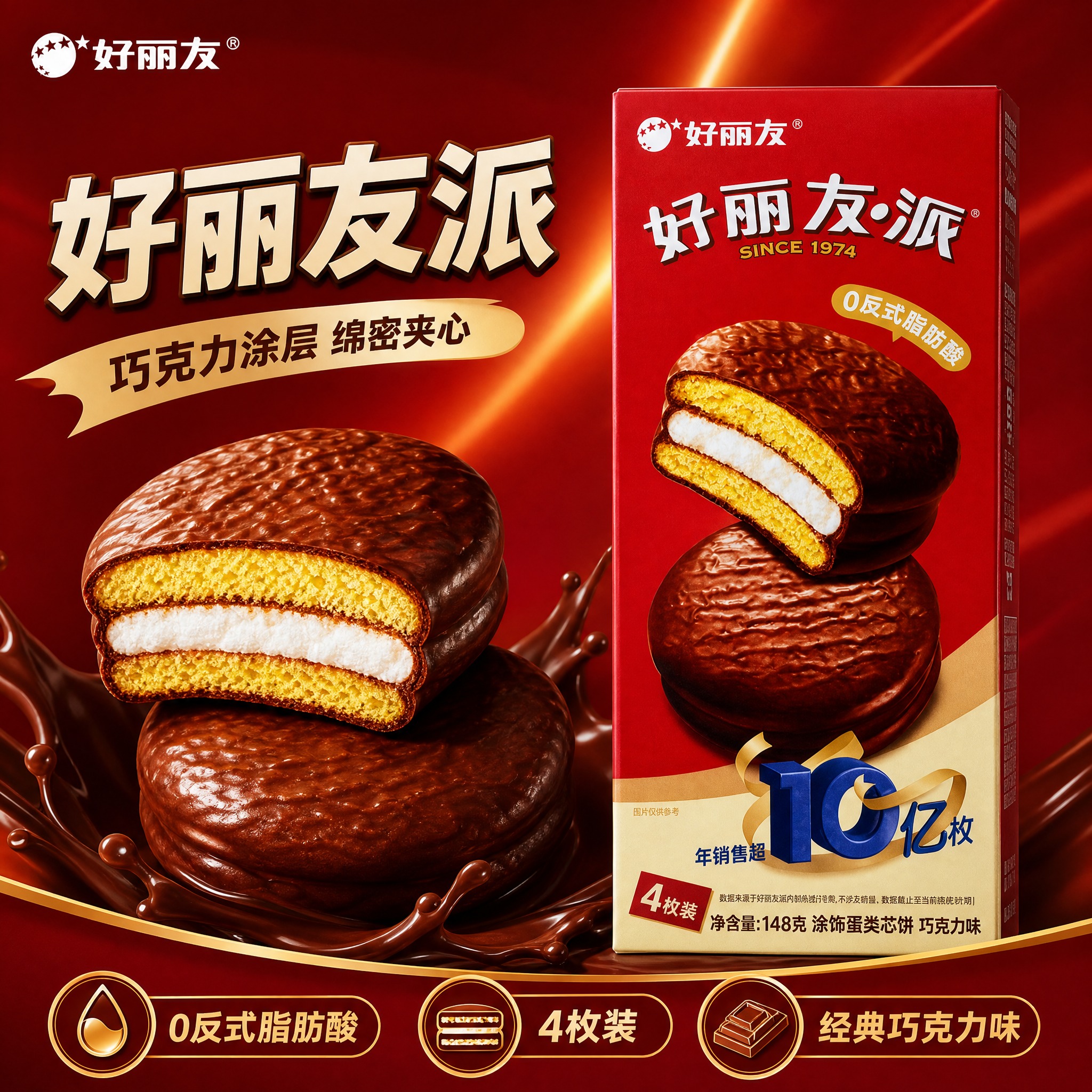 [主图-7] 好丽友派巧克力味涂饰蛋类芯饼电商主图，突出巧克力… - 图片创意预览