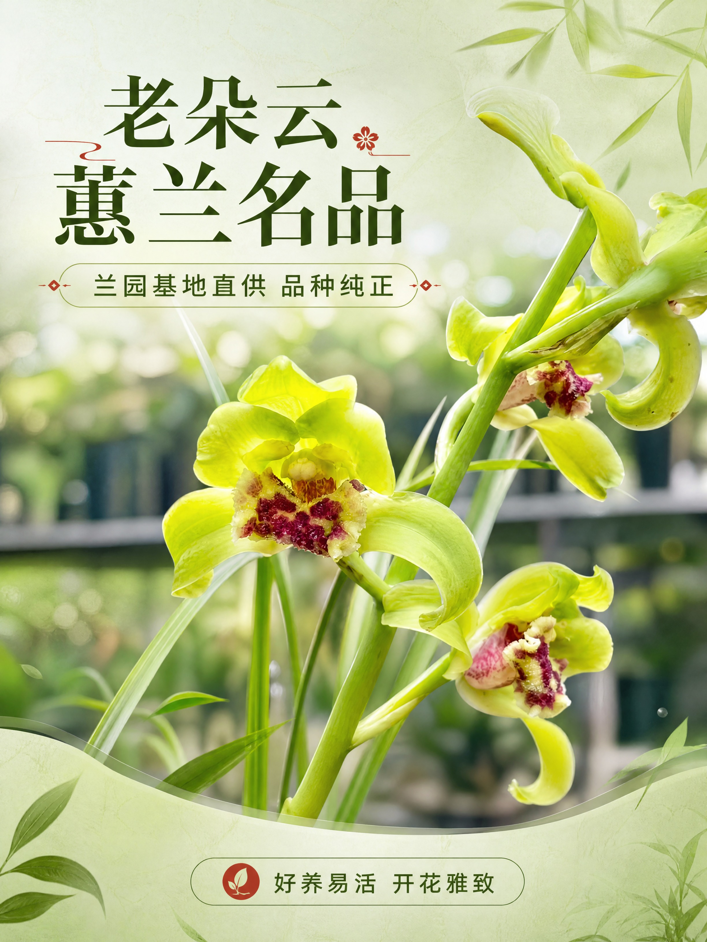 [商品] 使用【图1】老朵云蕙兰兰花苗；保留黄绿色花瓣、红色斑… - 图片创意预览