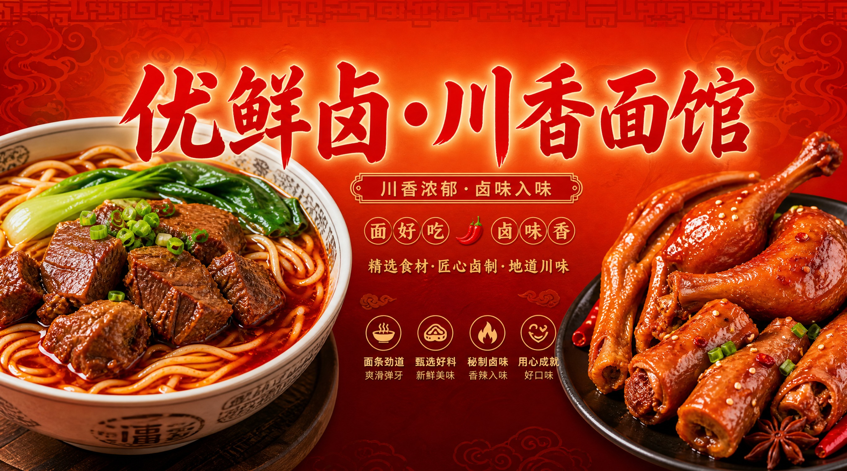 外卖店铺招牌设计，横版构图，写实有食欲风格。左侧是一碗丰盛的红… - 图片创意预览