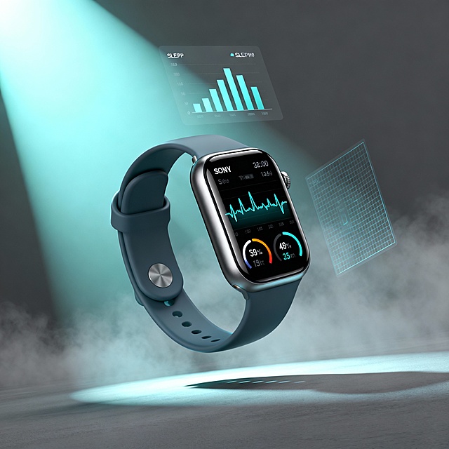 **产品外观描述：**  
- **设计风格：** 未来主义流体曲线，一体式无边框结构，采用哑光金属中框与医疗级亲肤硅胶表带，提供细腻触感与佩戴舒适度。  
- **屏幕：** 1.5英寸矩形微曲面AMOLED屏，超窄边框，支持常亮显示模式，息屏界面为极简数据仪表盘。  
- **细节：** 机身厚度仅9mm，侧边集成隐藏式生物传感器阵列，背面为平整的陶瓷材质监测模块，无外露螺丝。  
- **配色：** 深空灰（主体）+ 荧光绿（传感器指示灯点缀）。  

**画面背景描述：**  
- **场景：** 纯浅雾灰背景，左侧投射一道渐变的晨光青渐变光束，右侧有若隐若现的透明数据网格浮动。  
- **构图：** 手环呈悬浮倾斜状态（3/4侧面视角），屏幕显示动态心率波纹图与步数统计浮层。  
- **光影：** 柔和工作室级顶光，金属边缘泛冷白光，表带表面有细微漫反射质感。  
- **科技元素：** 屏幕上方悬浮半透明全息投影界面，展示睡眠阶段分析柱状图（极简线条风格）。  

**提示词：**  
**“专业产品设计图，未来感智能手环，哑光金属机身与流体硅胶表带，超薄微曲屏幕显示动态健康数据仪表盘。画面中心手环悬浮于雾灰色空间，左侧晨光青光束照射，右侧浮动透明数据网格。屏幕呈现实时心率波纹与步数统计，上方投影睡眠分析柱状图。柔光照明突出材质细节，冷色调科技感，画面极简高级，无冗余元素。”**  

**核心功能视觉化标注（可选追加描述）：**  
1. **健康监测：** 屏幕显示动态心电图曲线与血氧百分比浮标  
2. **运动识别：** 表盘侧边微光提示“跑步模式”图标  
3. **交互演示：** 指尖轻触屏幕的透明动效涟漪  

**生成建议：**  
使用产品设计类AI工具时，可补充关键词：**“医疗级工业设计，苹果发布会风格，单焦点构图，数据可视化美学，索尼微单广告质感”**。