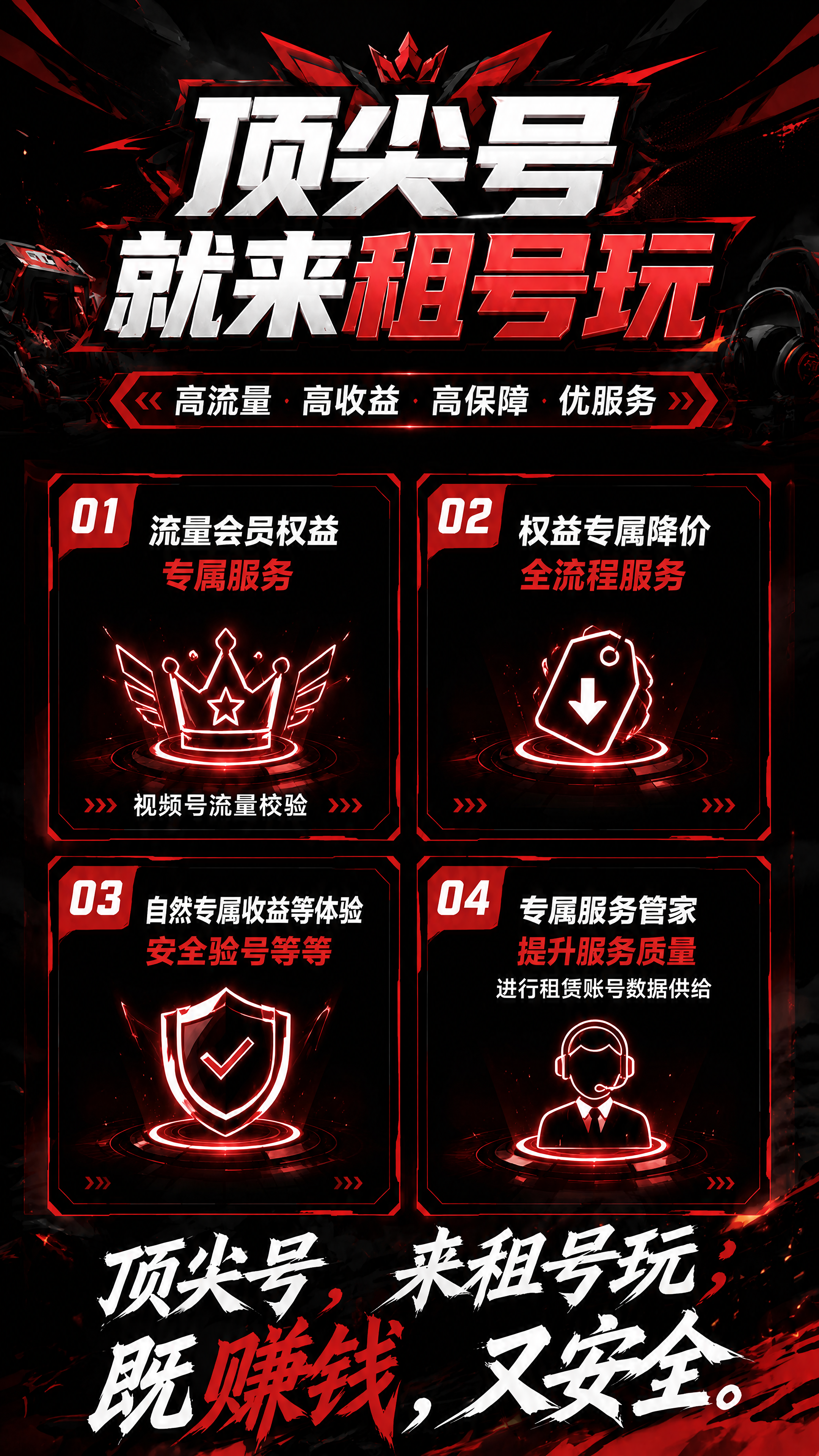 去掉二维码占位块，重新排布文案，将底部文案"顶尖号，来租号玩；… - 图片创意预览