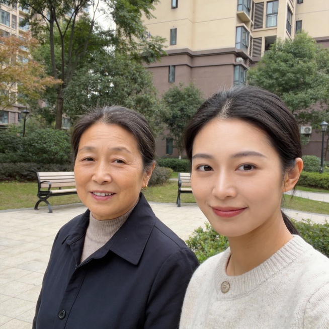 日常生活快照，非特定构图与打光，随手一拍的感觉，真实场景，一对中国母女，50岁的母亲和25岁的女儿，不同风格的母女，逼真，现实感，真人感，母女合影。生成20张预览效果