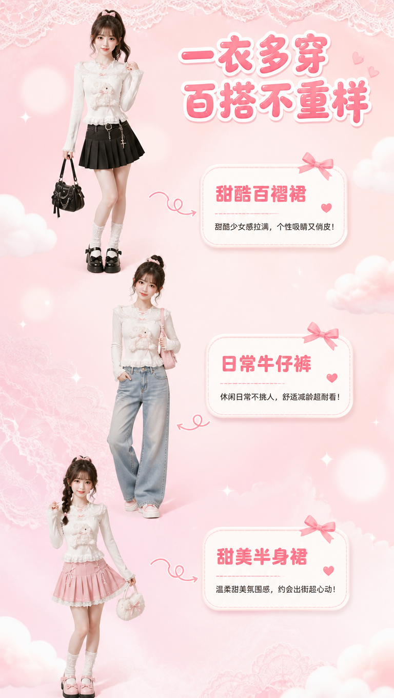 [商品] 使用【图1】白色蕾丝挂脖毛绒兔子长袖上衣；商品处理：… - 图片创意预览