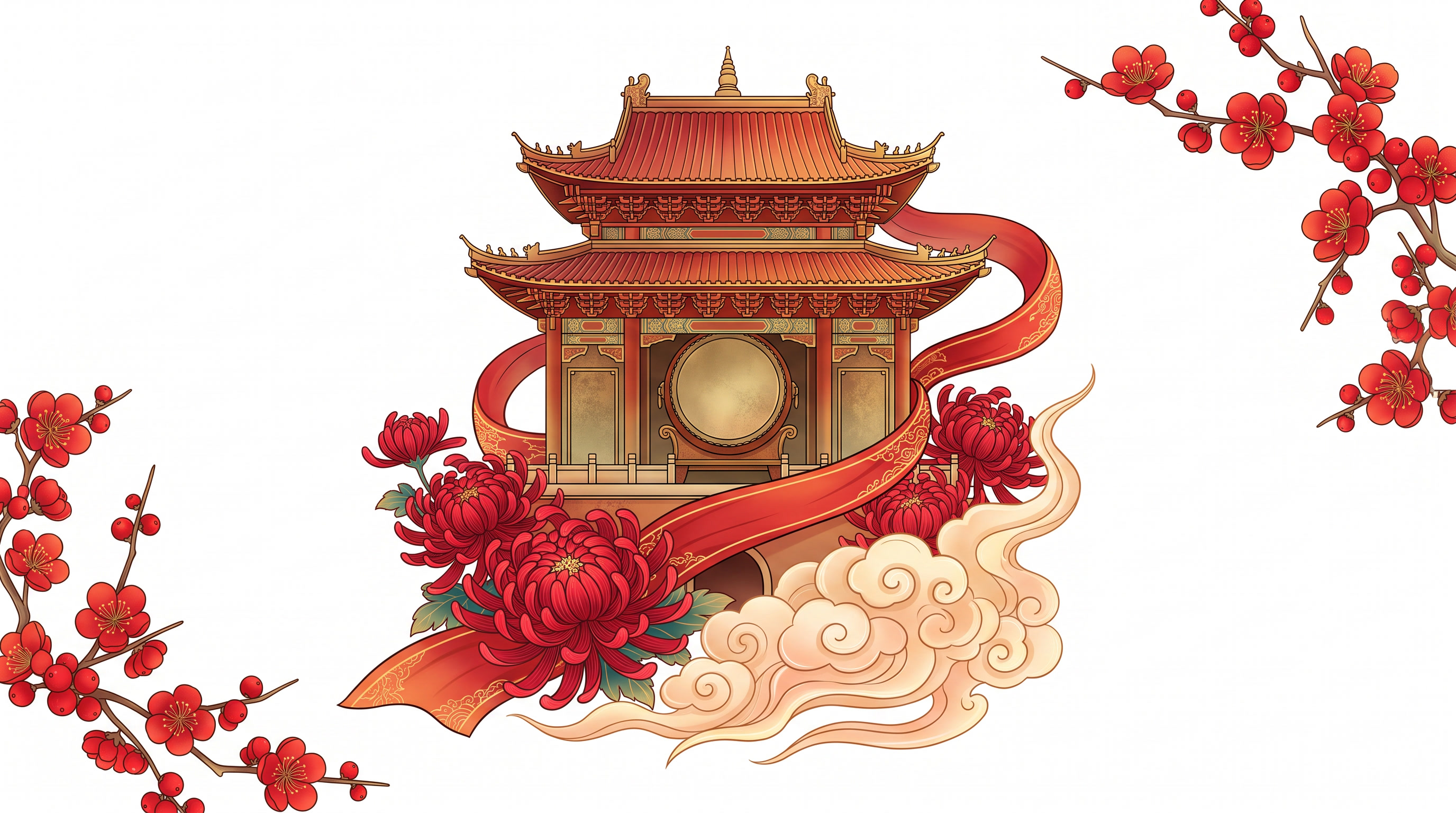 在画面中心位置，国风创意的图标，小元素设计，保留通透渐变层次与… - 图片创意预览