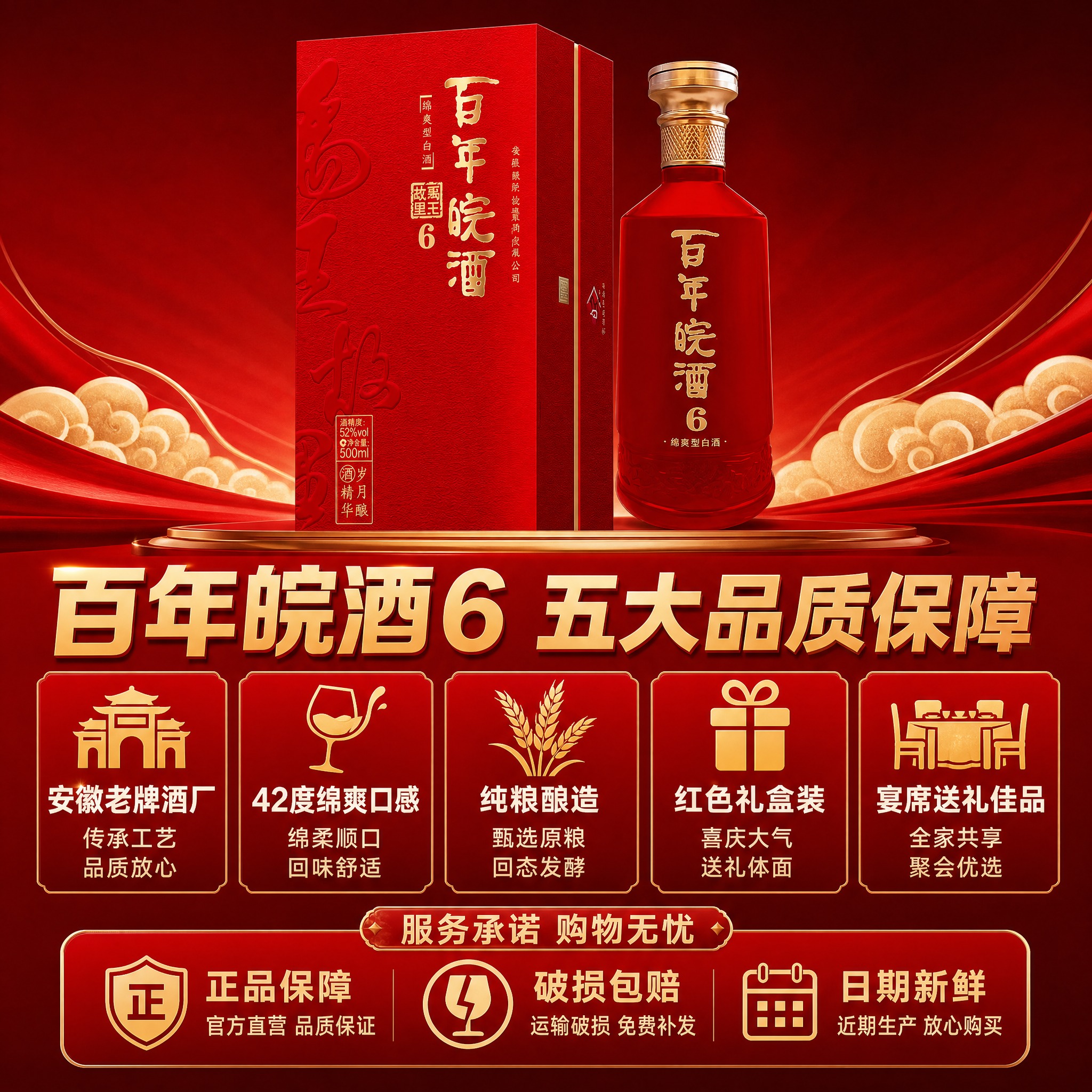 [主图-5] 核心卖点汇总+服务承诺，拼多多白酒转化型主图，促… - 图片创意预览