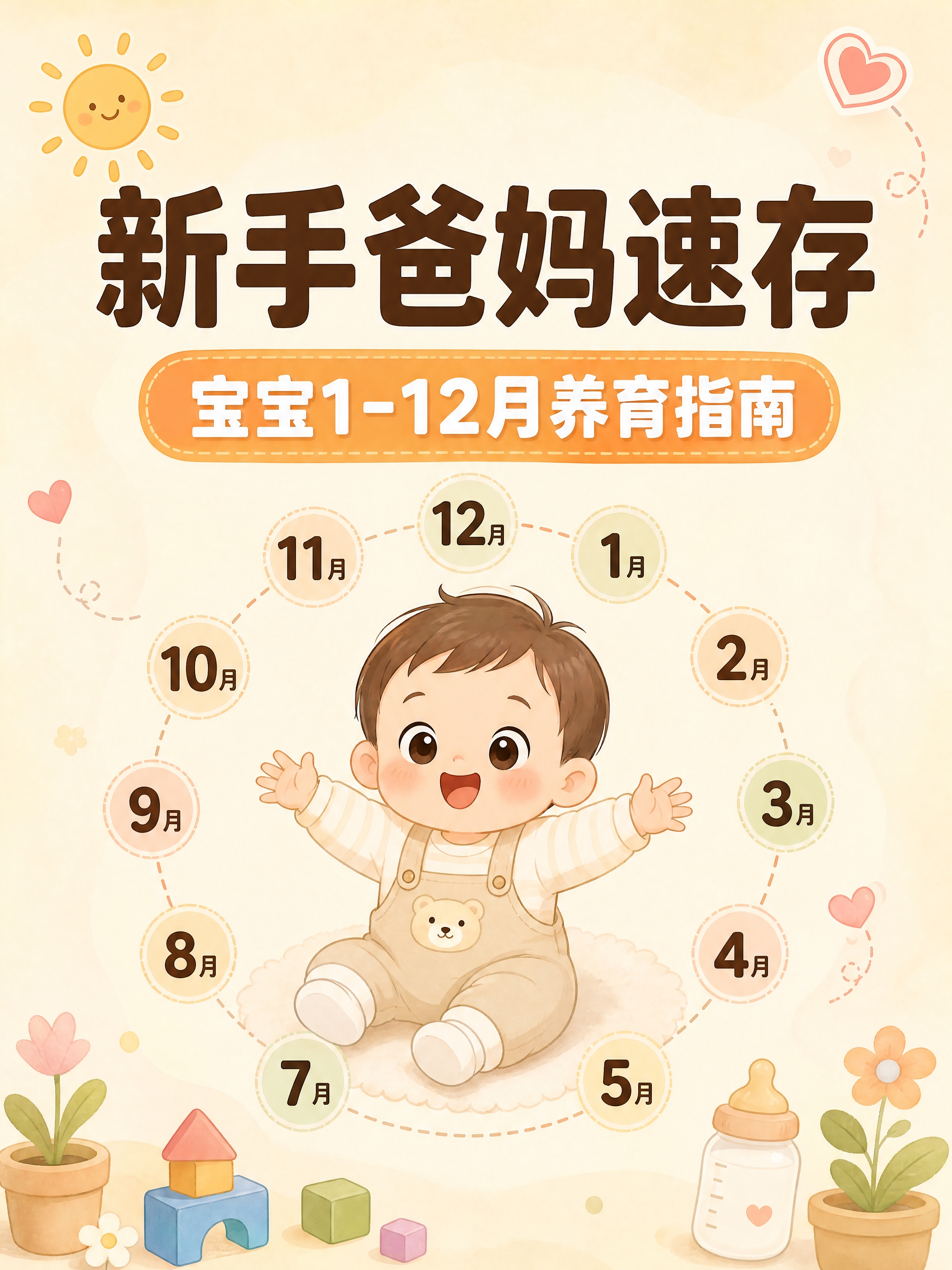 小红书笔记封面，竖版3:4，延续参考图的奶油暖米色母婴插画风格… - 图片创意预览