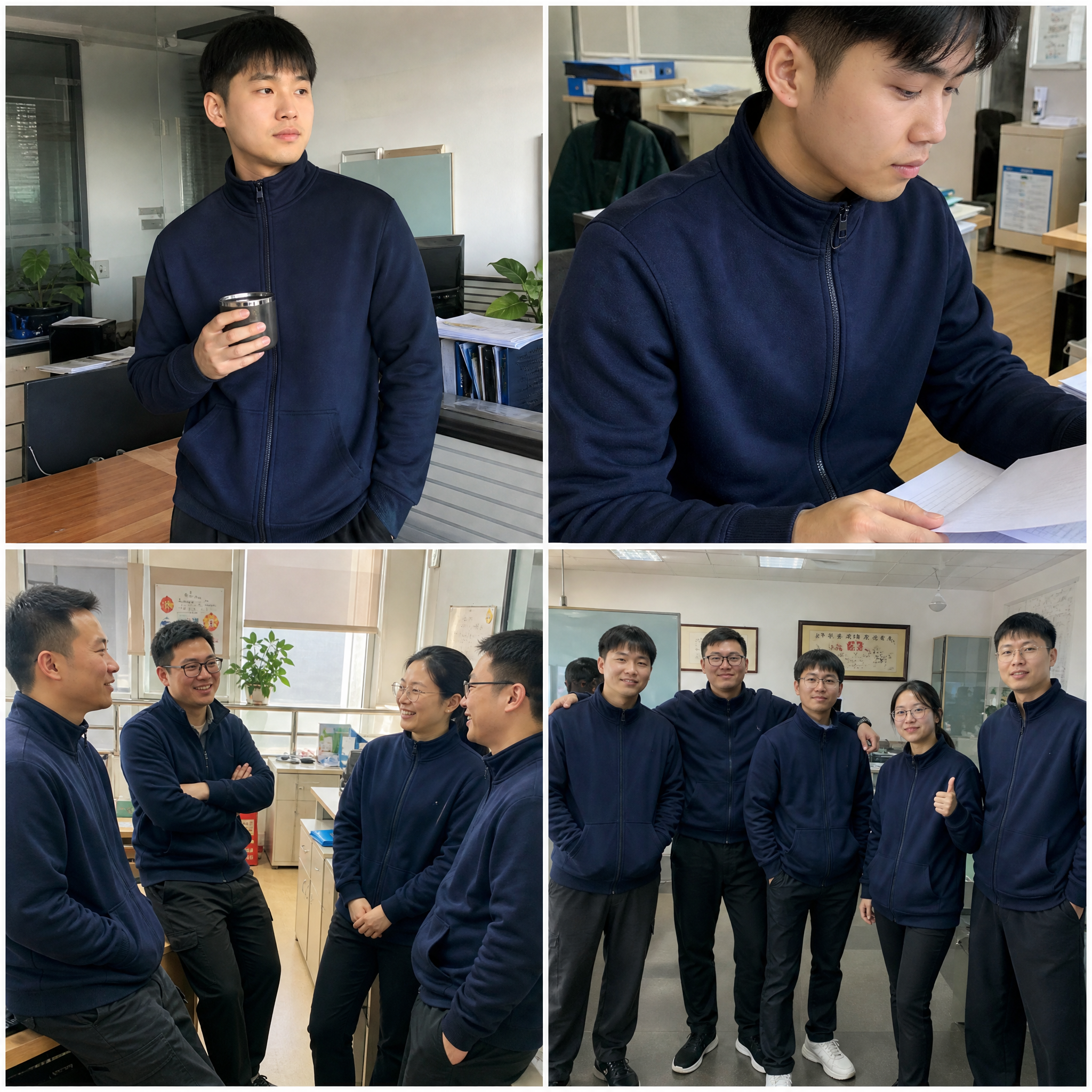 一张包含4张买家秀照片的拼图，2x2排列，背景为办公室场景，模… - 图片创意预览
