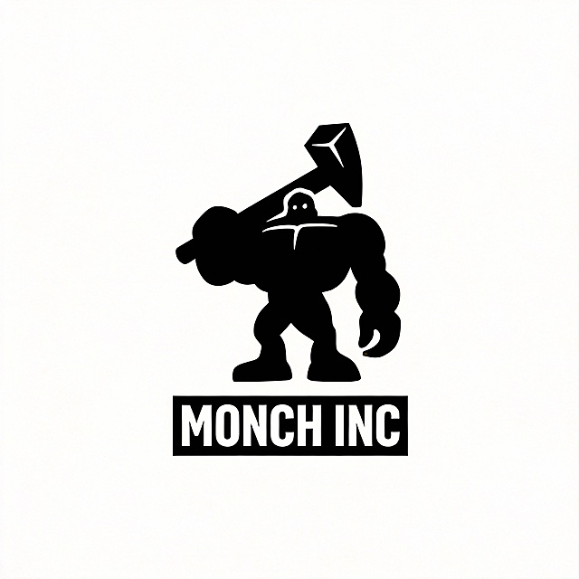 根据参考图风格，生成游戏公司logo，游戏公司名：MONCH INC，需要富有想象力以及创意，简约点
