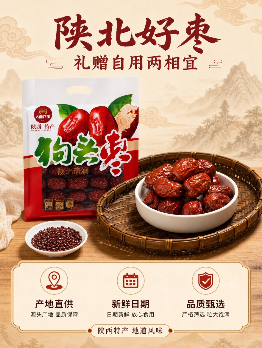 [商品] 使用【图3】竹编盘装红枣场景图、【图8】外袋包装图；… - 图片创意预览