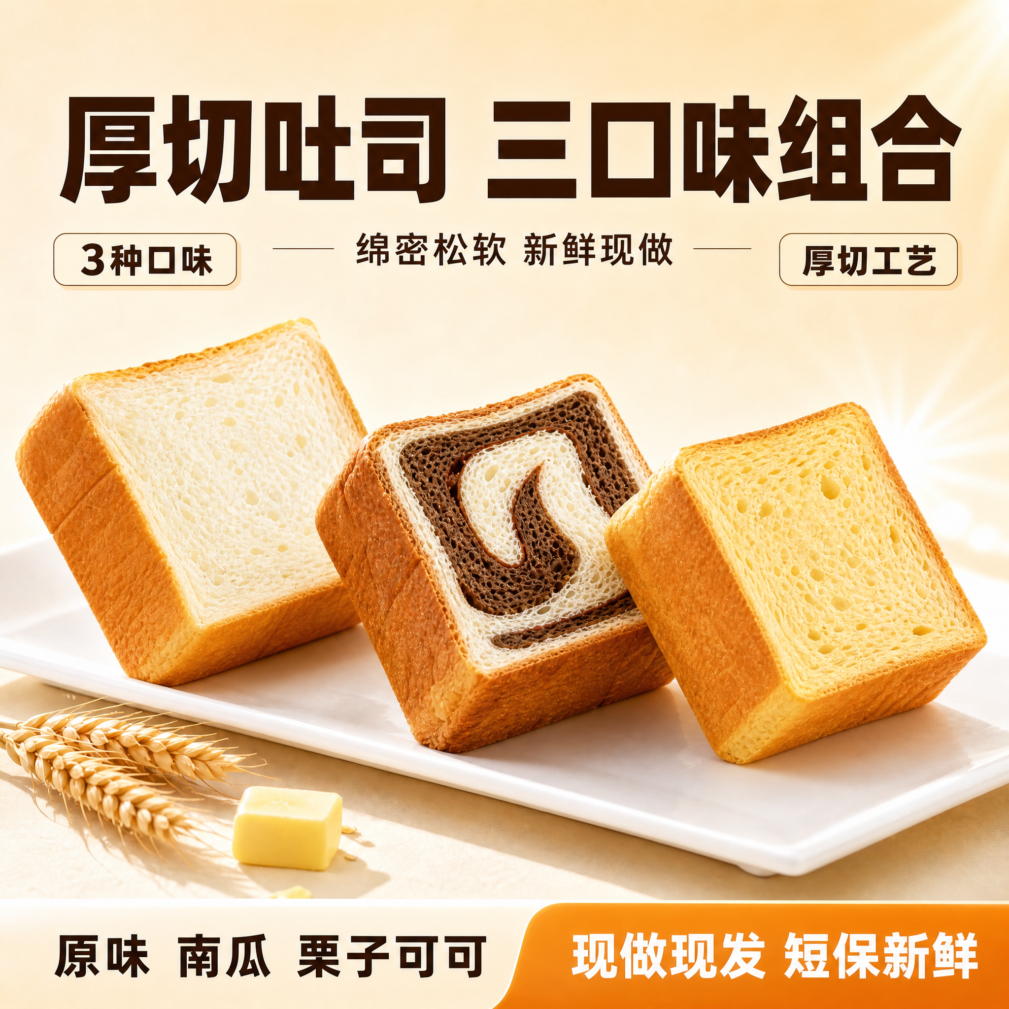 [主图-1] 三口味厚切吐司组合首图，突出多口味组合与松软食欲… - 图片创意预览