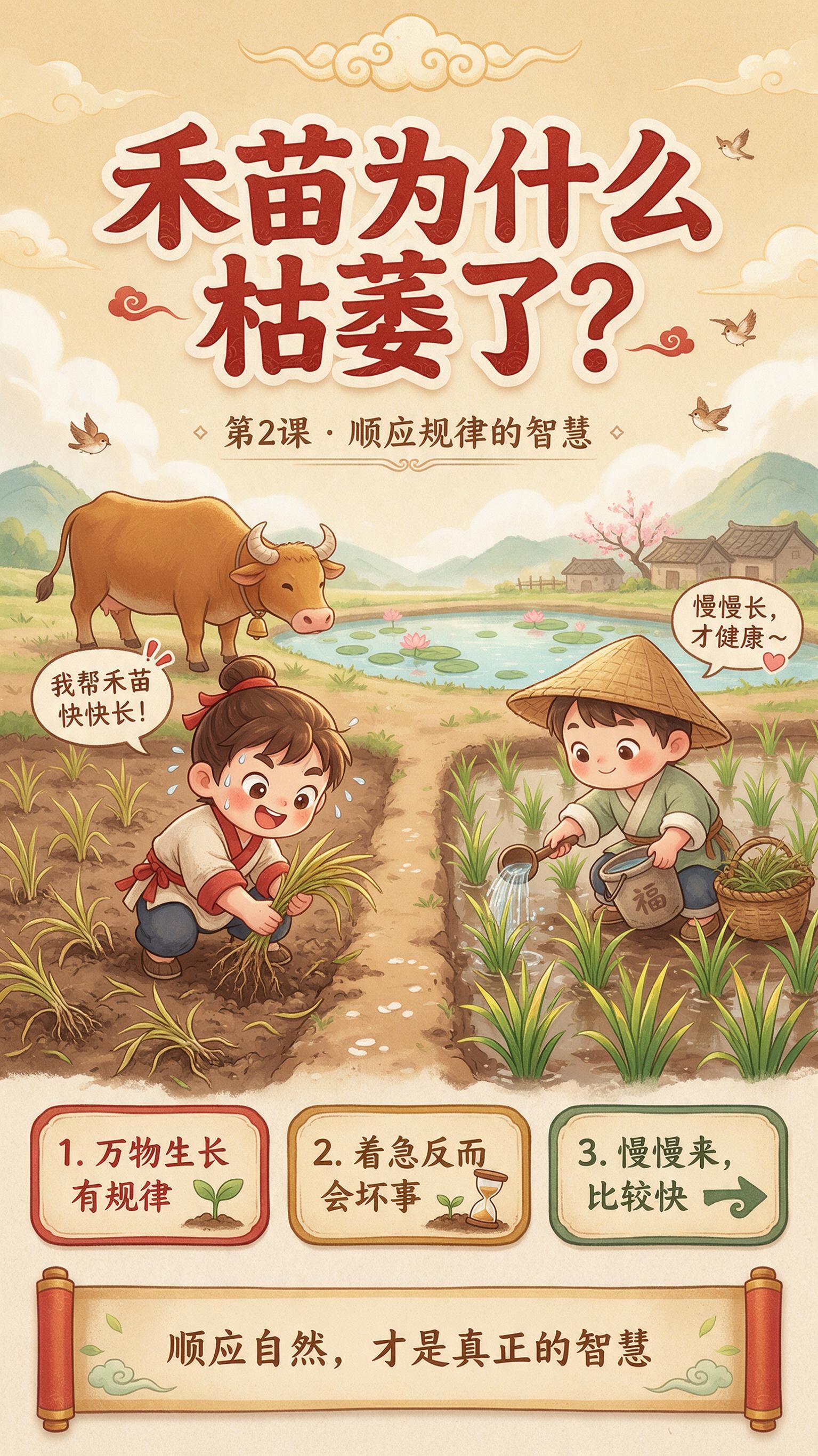 竖版9:16儿童国学故事海报，Q版国风绘本风格，暖色调米黄色背… - 图片创意预览