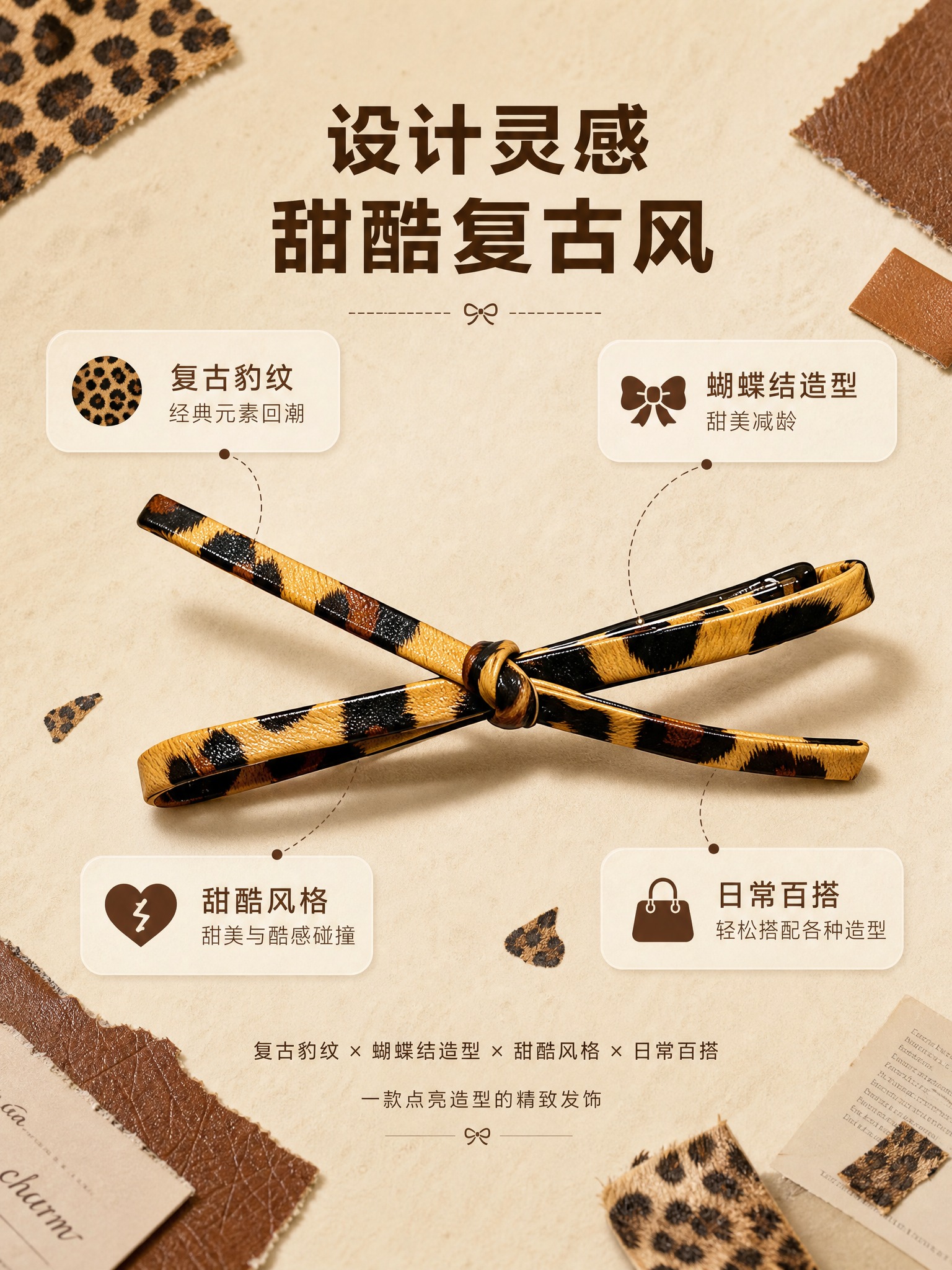 [商品] 使用【图1】豹纹蝴蝶结发夹；保留蝴蝶结造型、黄棕黑豹… - 图片创意预览