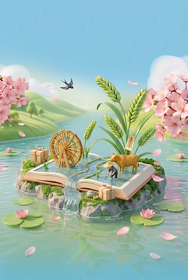 在原图基础上，添加两个尺寸偏小、分开摆放的礼盒元素，再增加一点点谷雨民俗文化相关元素，新增元素要适配整体画面风格，不能突兀，保持整体画面简约大气，保持原有画面尺寸不变，只做元素添加，不要改变原有画面内容