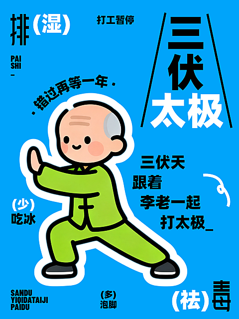 三伏天养生锻炼打太极爆款吸晴大字小红书封面