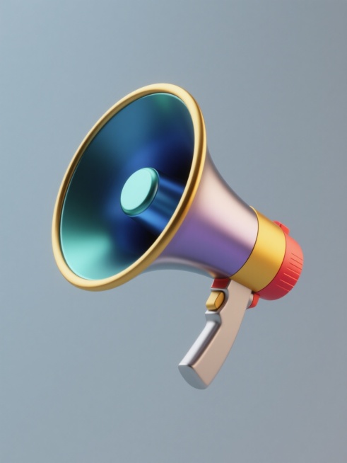 简约现代风格，纯色背景，无文字无logo无水印，居中规整排布单一元素图案，一个具有金属质感的喇叭造型设计，喇叭主体为[此处可替换为不同颜色，如蓝色、绿色、黄色、紫色、红色、灰色等]，喇叭边缘和手柄处有金色渐变高光装饰，喇叭口呈圆润的扩音器形状，手柄设计简洁有弧度，整体造型光滑流畅，光影效果为柔和的侧上方光源，形成轻微的明暗对比和立体感。预览效果