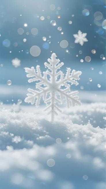柔和的浅蓝色渐变背景，弥漫着轻盈梦幻的冬日雪景氛围，画面中点缀着大小不一、形态各异的白色雪花和光斑，雪花细节清晰，光斑呈现出柔和的圆形虚化效果，整体光影明亮通透，色调统一和谐，营造出宁静、纯洁、温馨的感觉，适合作为背景素材使用，无明显主体物，整体风格简约、清新、具有朦胧美感。预览效果