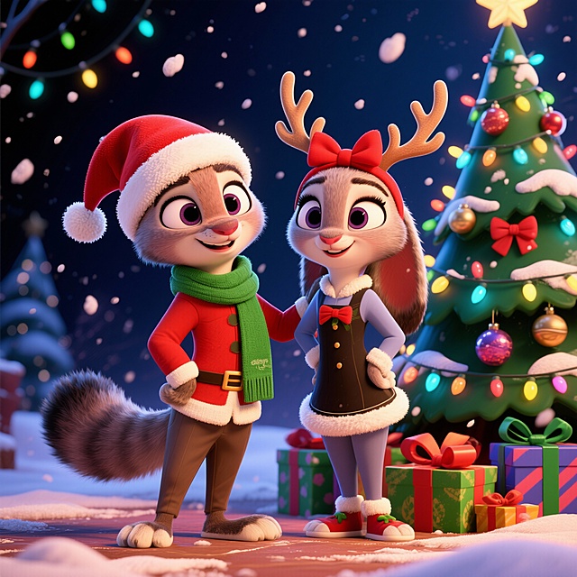 圣诞节装扮的尼克和朱迪