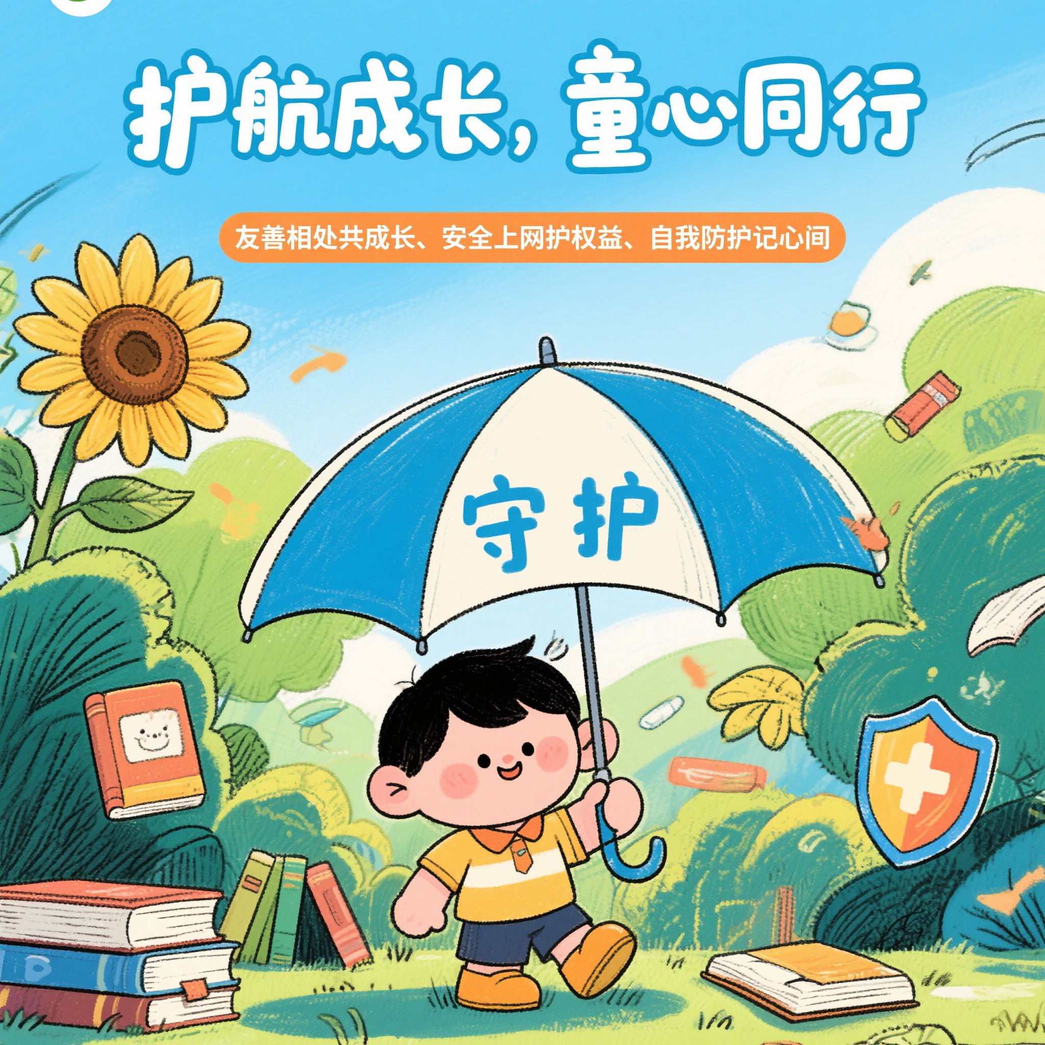 方案 A：针对青少年（《未成年人保护法》） 风格： 手绘插画风… - 图片创意预览