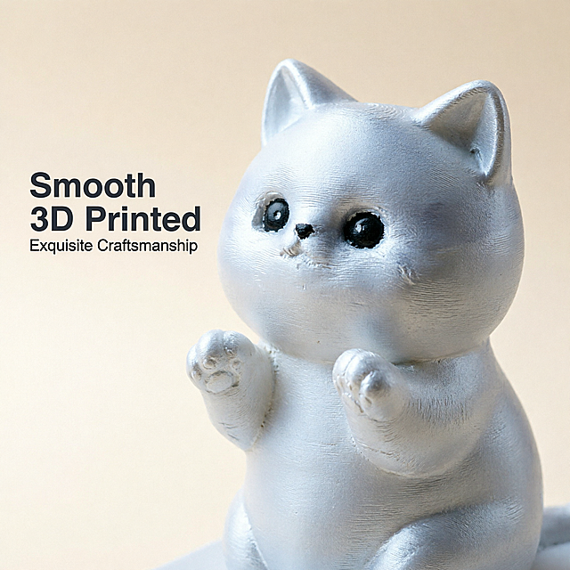 [Main Image 3] Close-up detail display of cat phone stand material.
[Atmosphere Style] Clean texture close-up, technical detail display style;
[Image Quality] Macro commercial photography, clear texture details, high resolution, sharp focus.
[Elements] Close-up of the facial features and body of the white cat phone stand, show the smooth 3D printing material surface, the cute black eyes, the smooth curve of the body and the rounded paw details. Keep the product appearance (physical structure, material texture, color) completely consistent with the input product images, highlight the delicate craftsmanship, fine processing. Close-up shot, the head and upper body of the cat account for 80% of the picture.
[Lighting] Soft directional side light, highlights the layered texture of the material, creates soft transition between light and shadow, shows the smooth matte texture.
[Color Matching] Product white, light beige gradient background, highlights the material details.
[Perspective Composition] Macro close-up, 45 degree side angle, focus on the cat's face and body texture.
[Text Layout] Left side of the image arrange two lines of text: top "Smooth 3D Printed" bold large font, bottom "Exquisite Craftsmanship" smaller font, all use dark gray text, clear and legible, do not cover the core details.
[Output Requirements] 1:1 square ratio, 2048px width, 2048px height, ultra HD macro photography quality.
[Negative Prompt] Deformation, blur, text confusion, messy background, extra decoration, Chinese text.