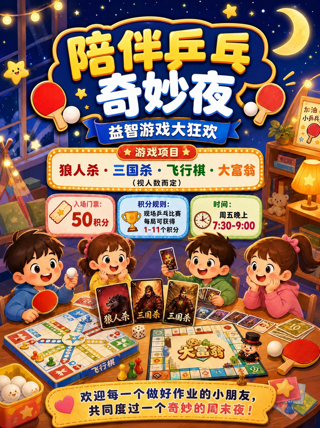 将海报主标题文字修改为"陪伴乒乓奇妙夜"，保持其他所有内容、风… - 图片创意预览