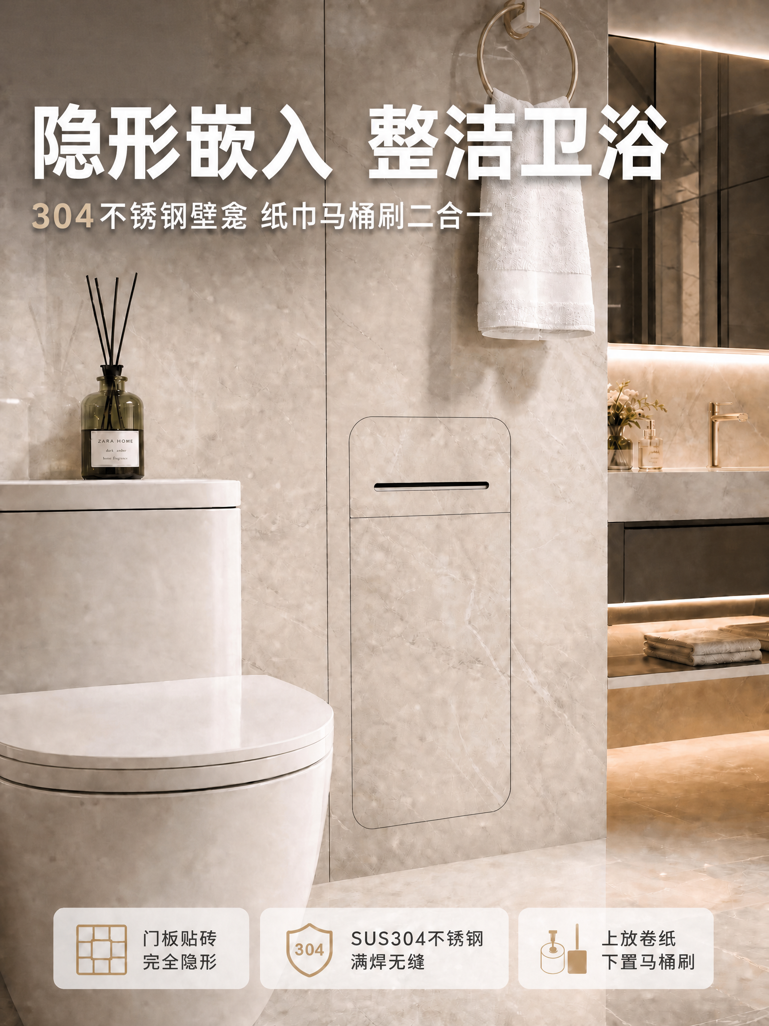 修改这张主图：嵌入式壁龛上下两个门板的黑色边框厚度改为1.5毫… - 图片创意预览