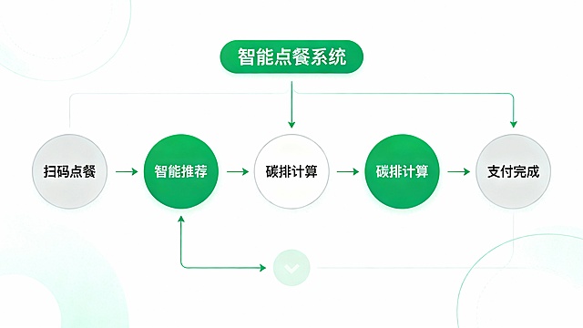 生成ppt页数：12页

结构：

表格

页码

内容

视觉元素

1

封面

校徽+绿色主题背景

2

目录

图标导航

3

项目背景

全国高校碳排地图（AI生成）

4

食堂碳排来源

饼图（食材运输占42%）

5

智慧系统介绍

智能点餐流程图

6

能源监控系统

实时能耗仪表盘截图

7

减排建议1：绿色供应链

地图+物流路径优化图

8

减排建议2：低碳菜谱

食物碳排对比条形图

9

减排建议3：光盘行动

学生行为数据模拟

10

碳排计算模型

公式+模拟结果表格

11

成果展望

2026年碳排下降30%目标图

12

致谢

QR码（扫码查看完整报告）