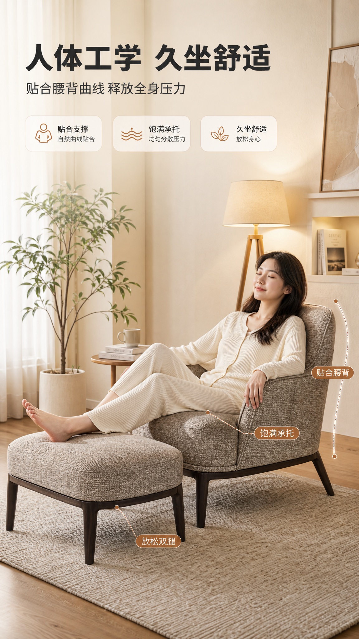 [商品] 使用【图1】浅棕灰色布艺单人沙发椅+脚踏套装；保留产… - 图片创意预览